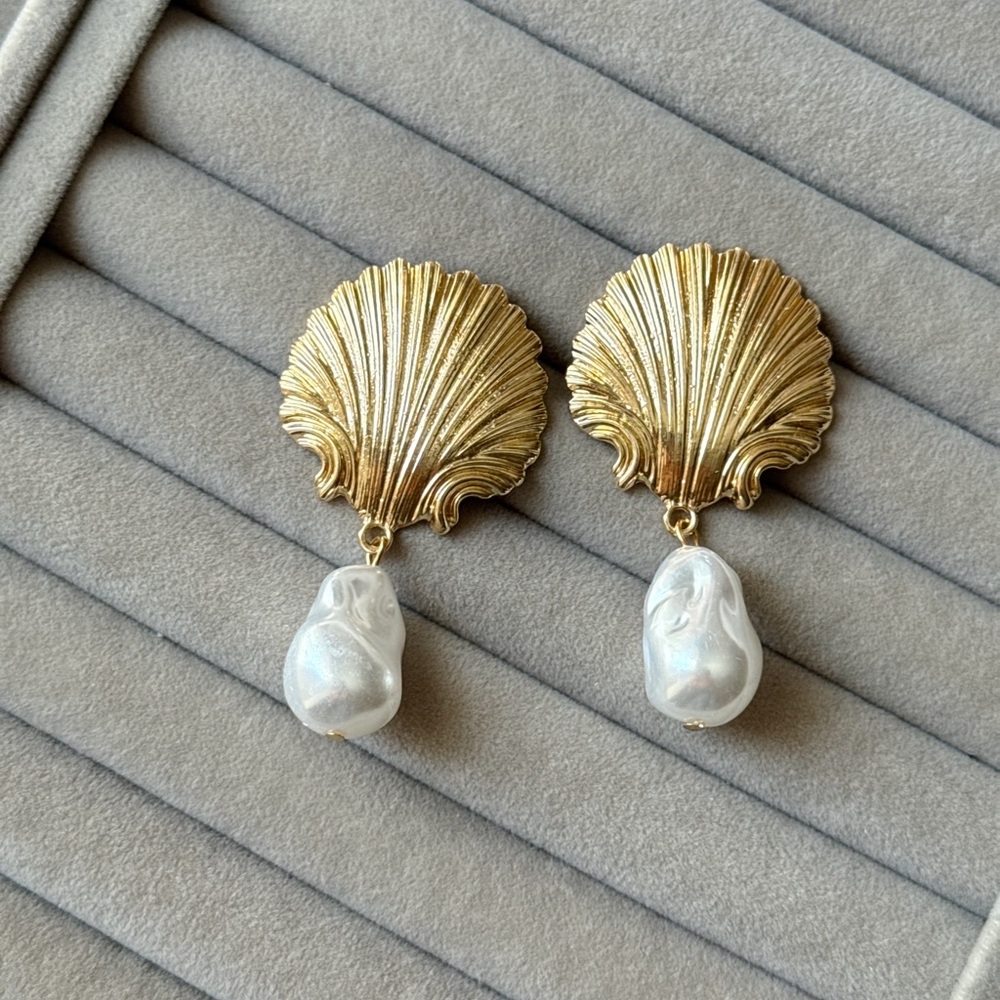 NEW🔥Zara Style PEARL AND SHELL EARRINGS New Season - Picture 5 of 8
